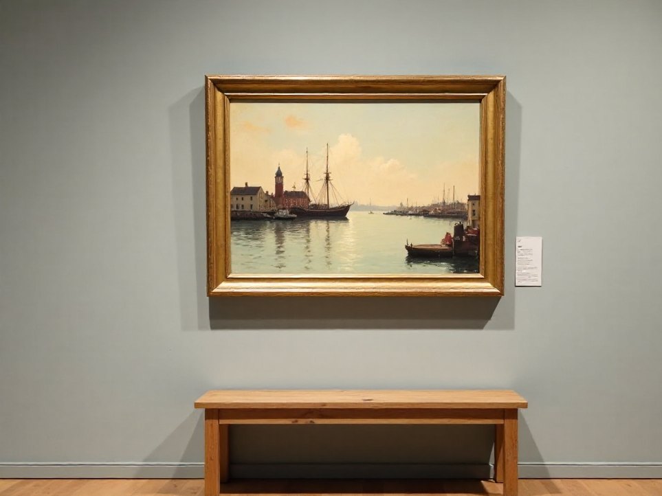 Harbour, Late Afternoon — oil on canvas, 1955, hanging in a regional museum