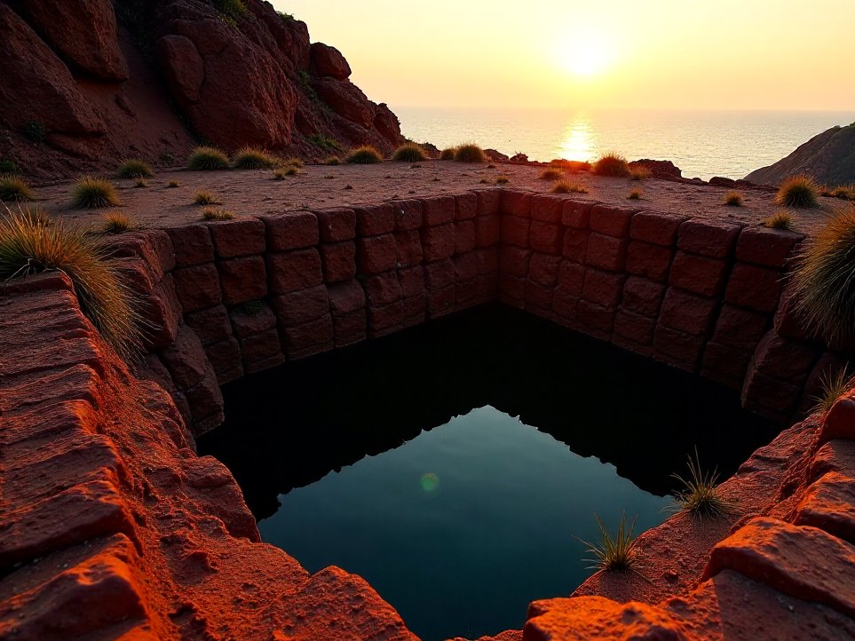 A deep Portuguese water cistern cut into the rock inside Chapora Fort