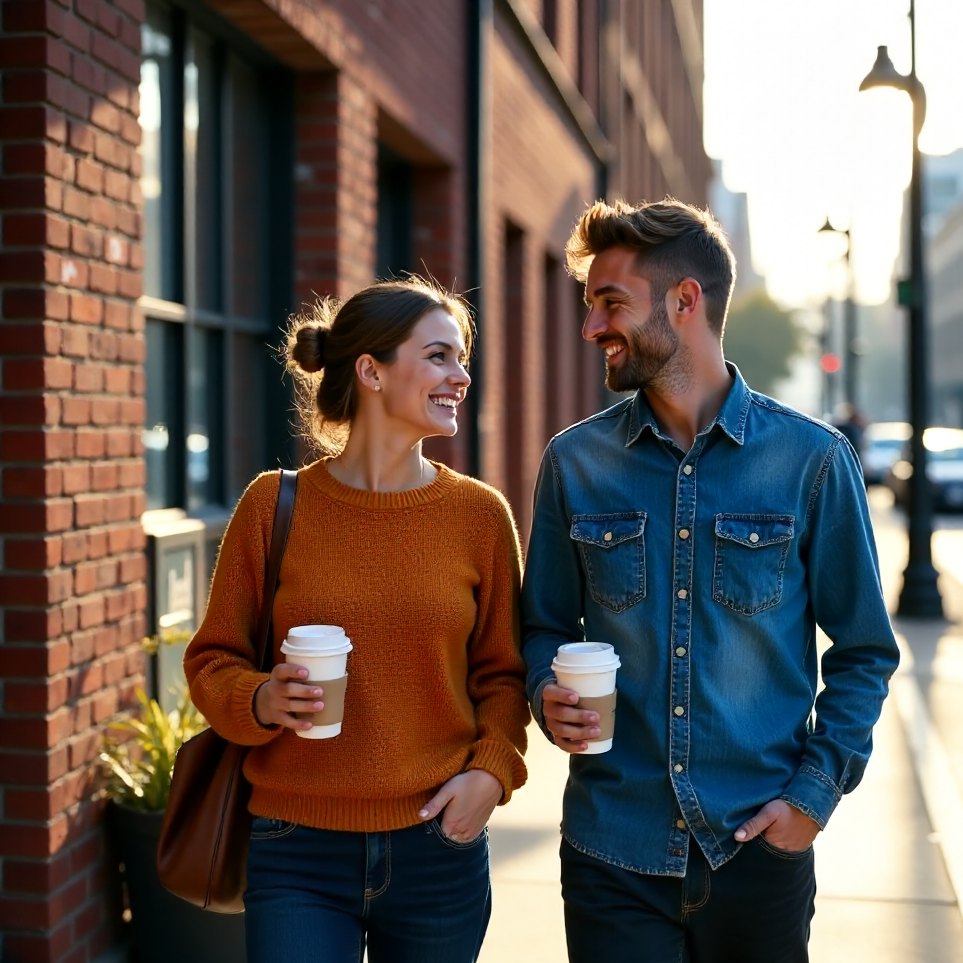 A Cormorant Digital strategist walking and talking with a business owner outside the studio