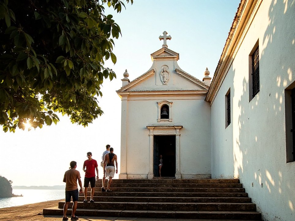 The white facade of the Chapel of St Sebastian in Fontainhas