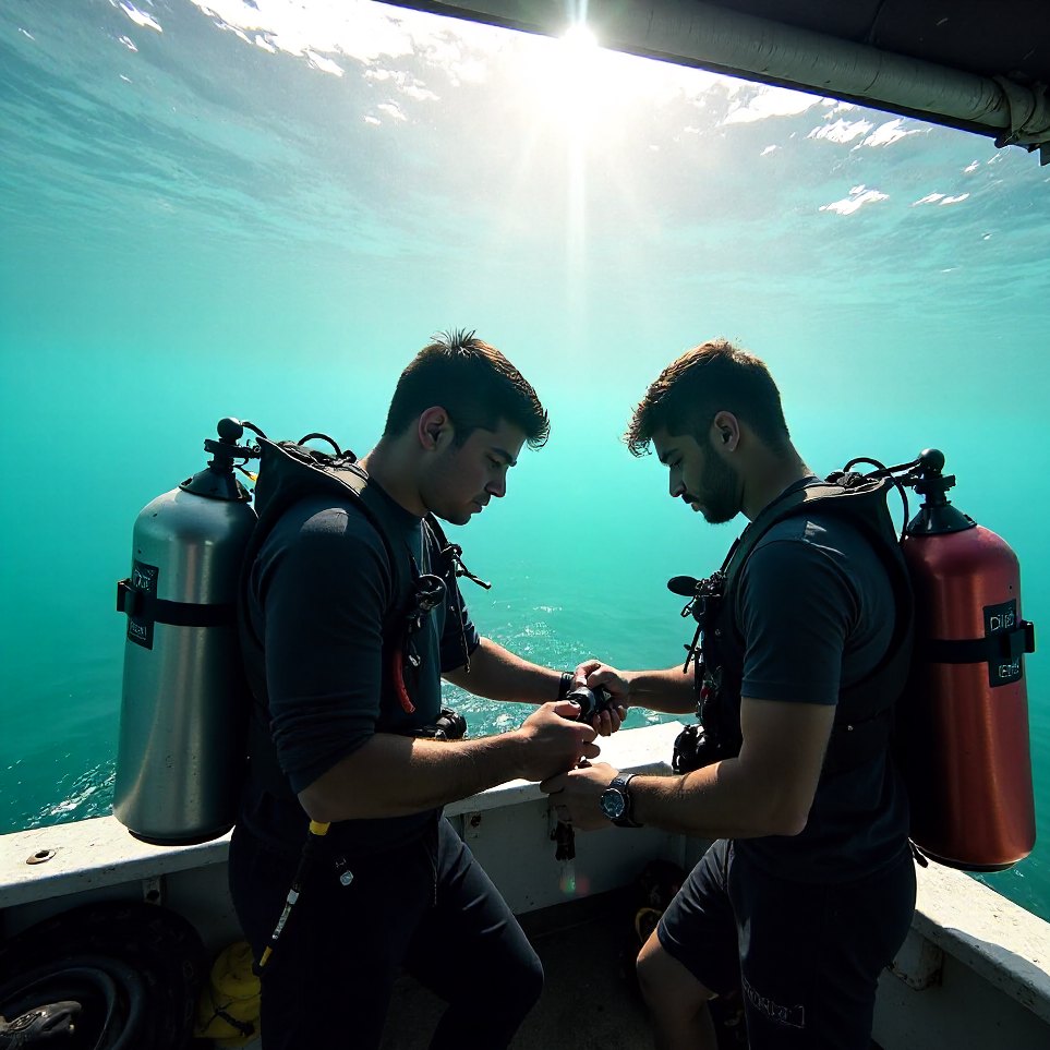 Divers kitting up on the boat before the first dive