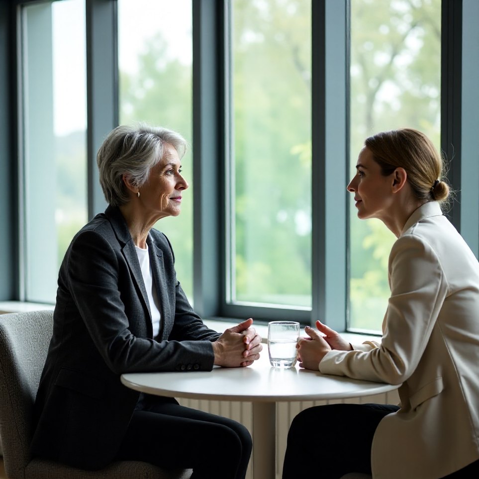 A Halden & Cross facilitator in a scoping conversation with a Head of People