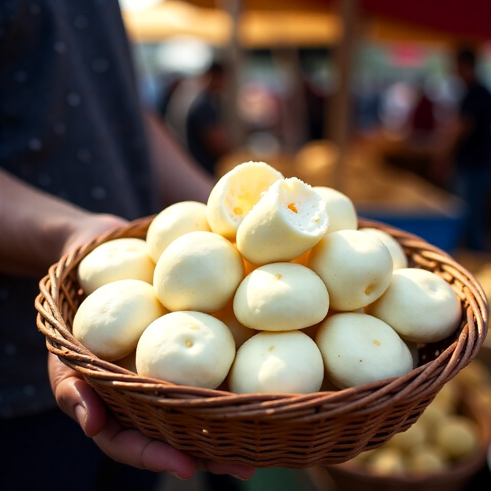 Steamed rice cakes fresh from the bakery stall