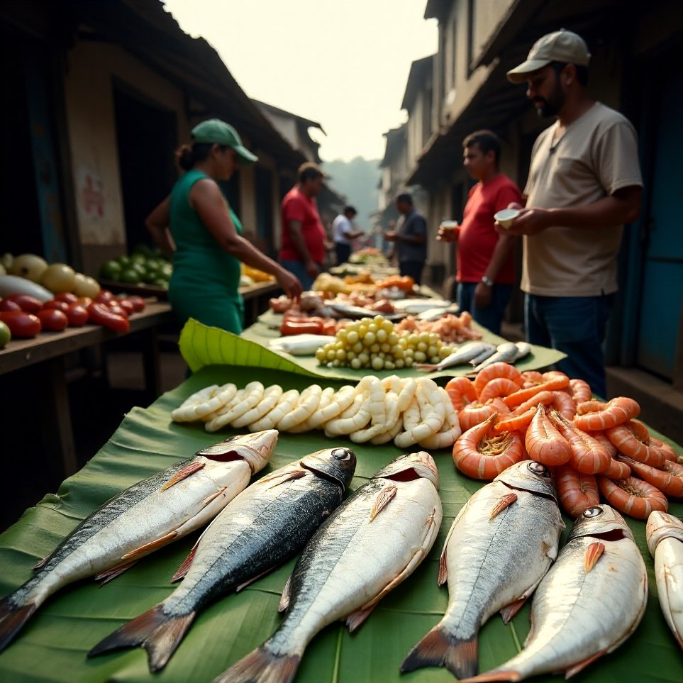 Fish laid out in the back lanes outside the covered market