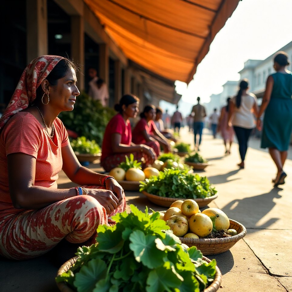 Sellers on the ground at the north end of the produce floor