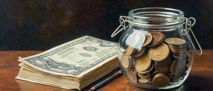 Savings jar or account screen with a percentage overlay