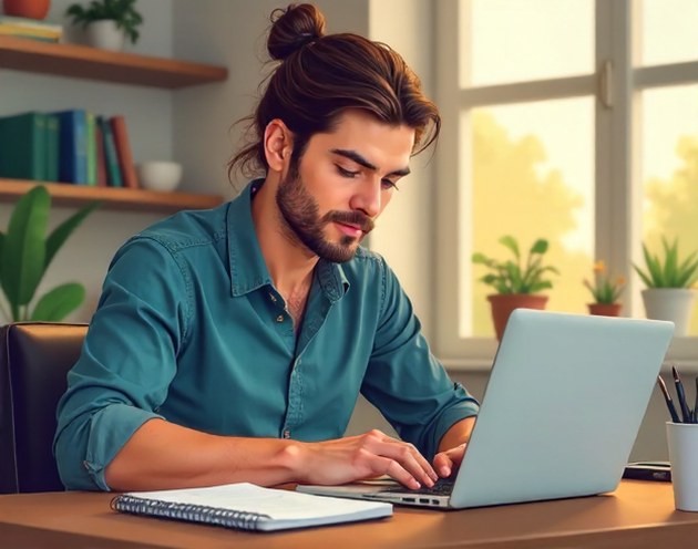 confident working portrait or desk setup