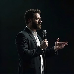 Speaking on stage