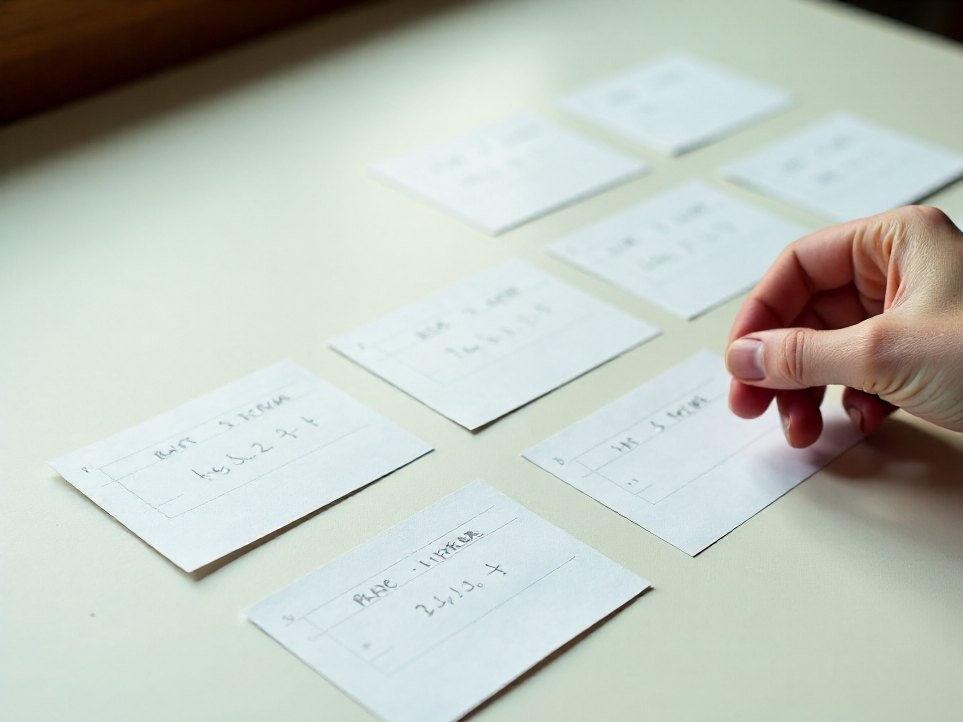 A sequenced ninety-day plan laid out as cards on a table