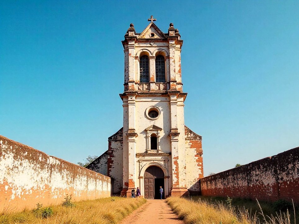 The single ruined tower of St Augustine above a field of rubble