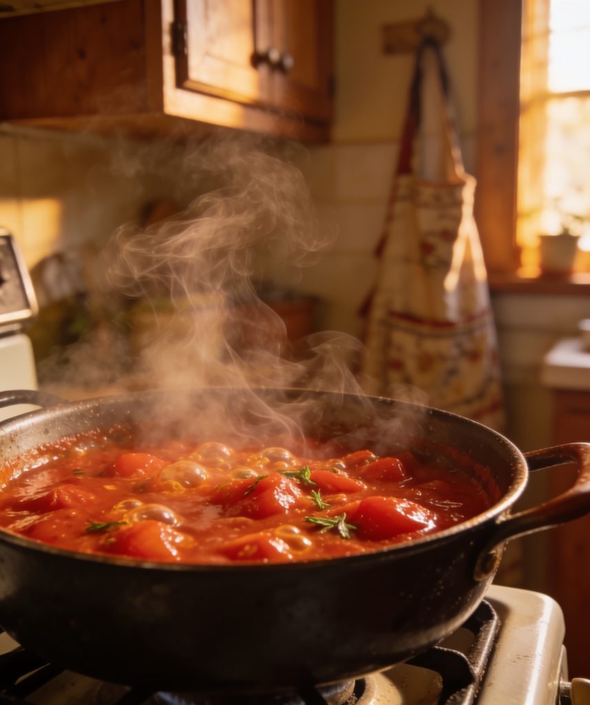 Sunday sauce simmering on the hob