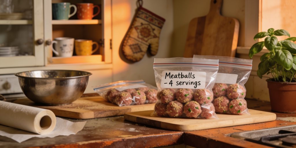 Freezer-friendly weeknight meatballs in a pan
