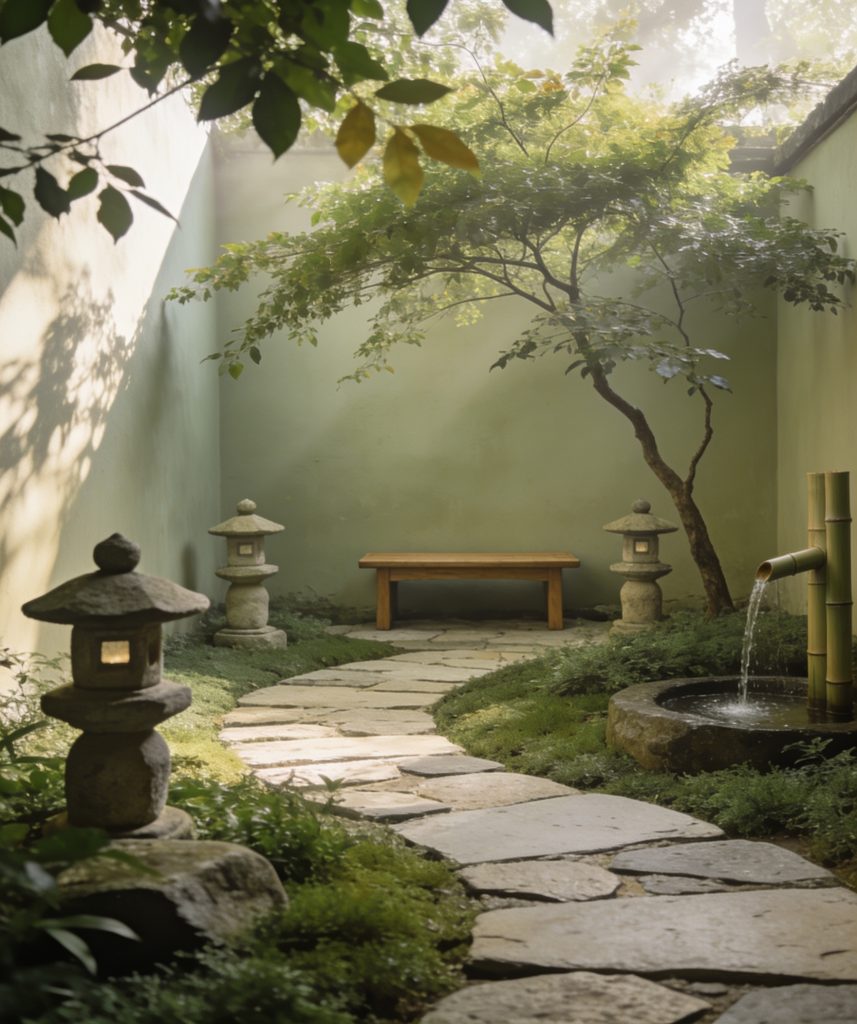A courtyard, mid-morning, empty
