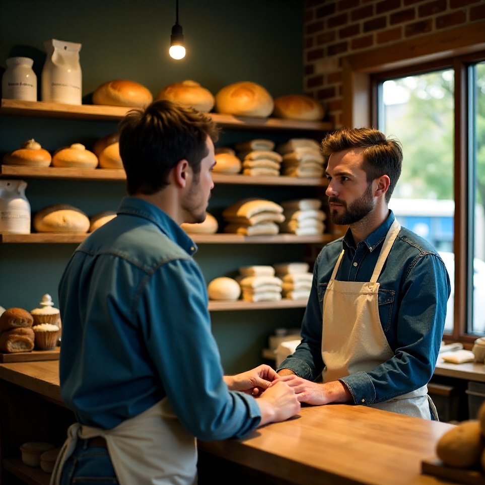 An SEO consultant talking with the owner of a local business
