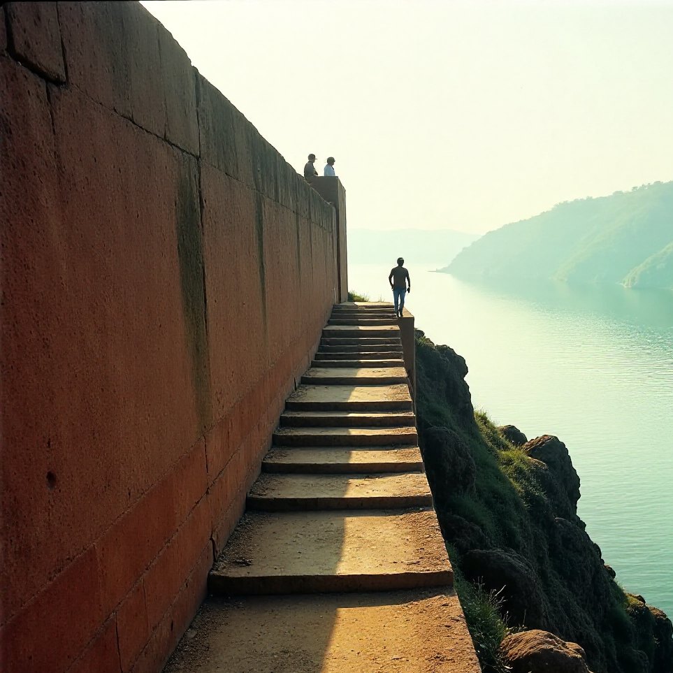 A steep stone ramp between two levels of the fort