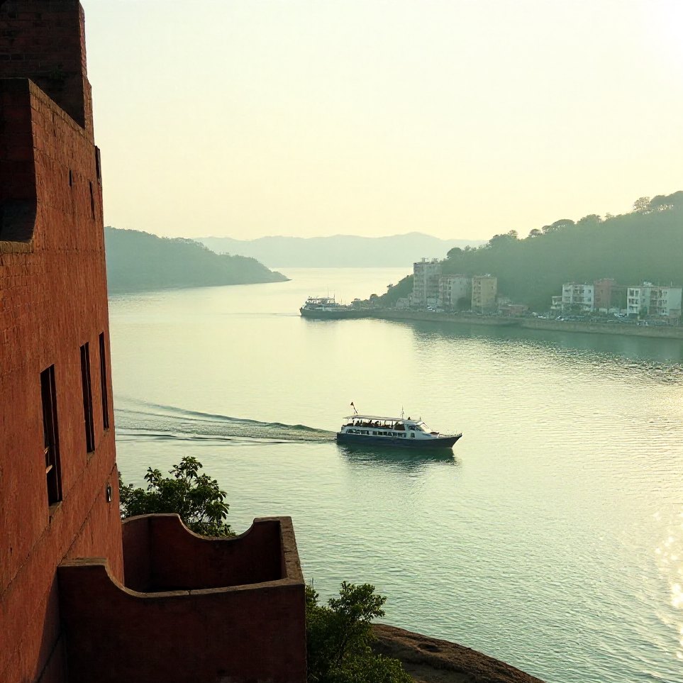 The Panaji waterfront seen across the Mandovi from the walls