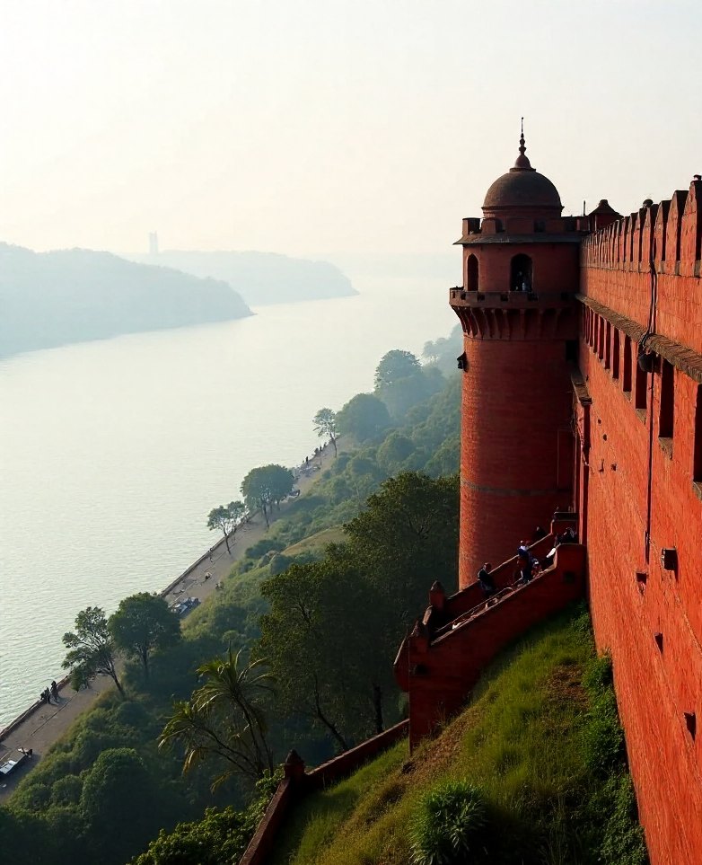 The restored ramparts of Reis Magos Fort above the Mandovi river